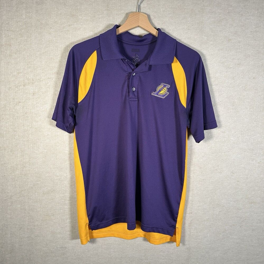 NBA Los Angeles Lakers Polo Purple Yellow Basketball Back Logo Collar Mens Small